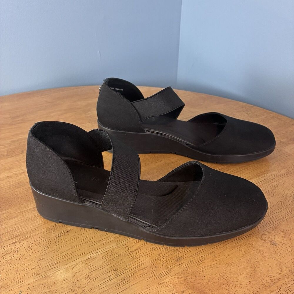 ANNE KLEIN iflex Black Wedge Mary Jane Elastic Strap Shoes size 7.5M